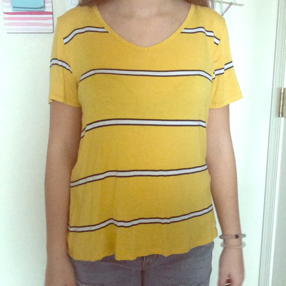 Yellow Striped Hollister Easy Tee